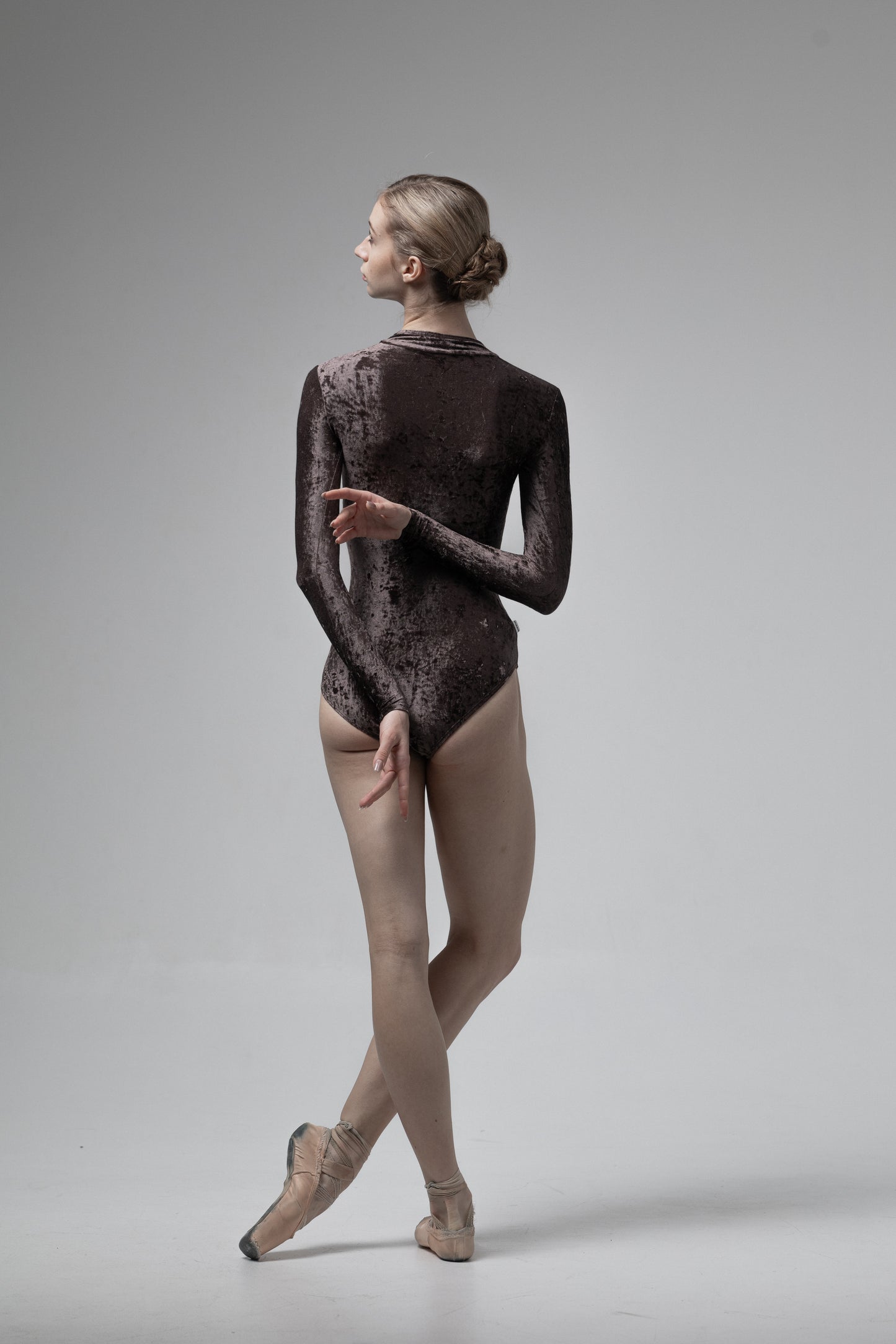 Dancelab Ballerina in a dark brown velvet leotard