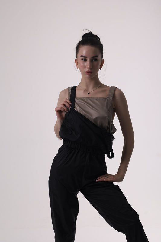 Dancer posing Dancelab sauna overalls 2 pieces