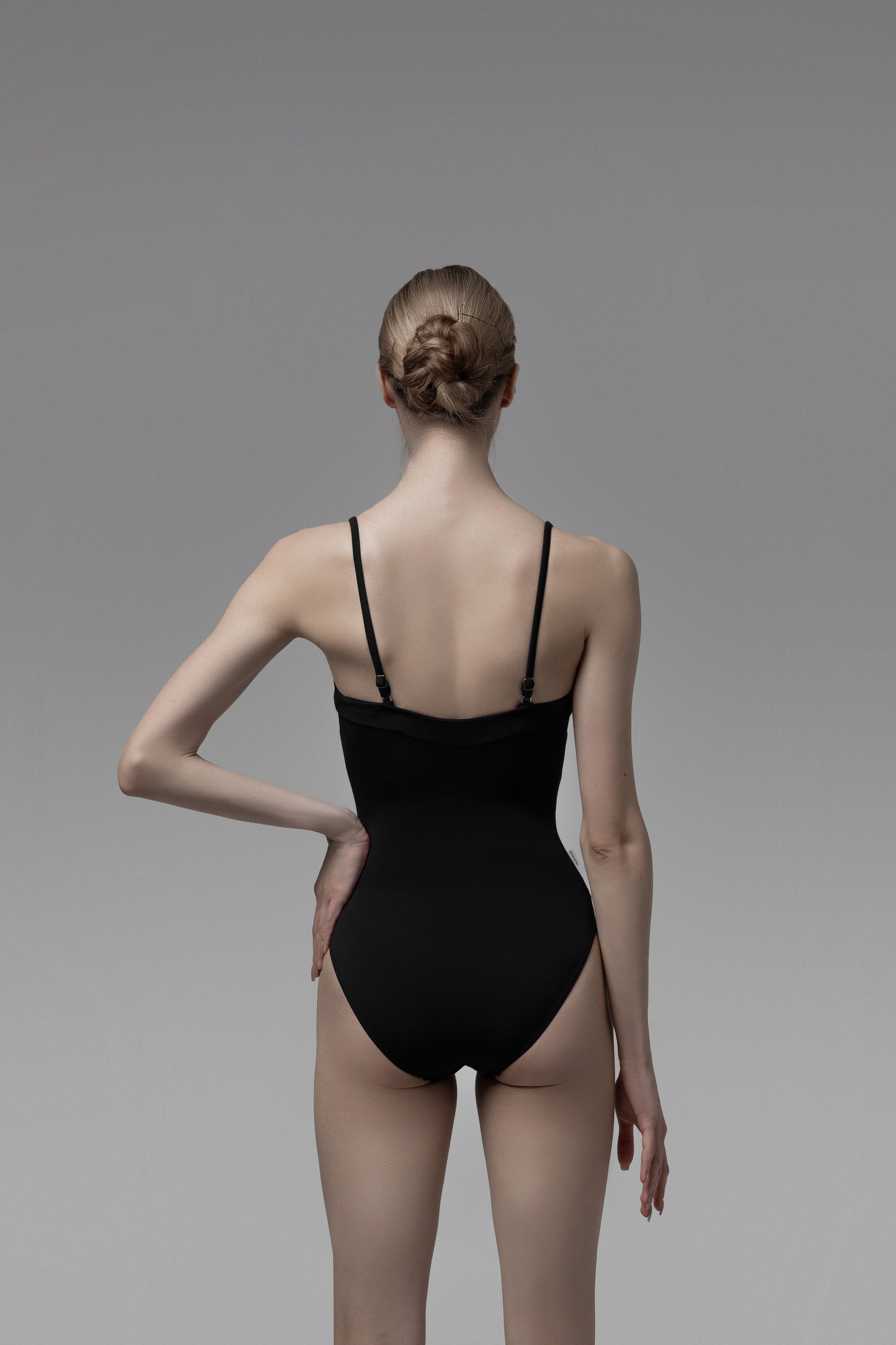 Black leotard with adjustable straps