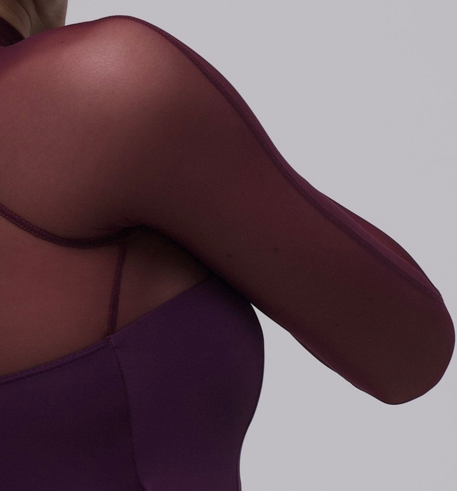 Stylish ballet leotard with mesh long sleeves