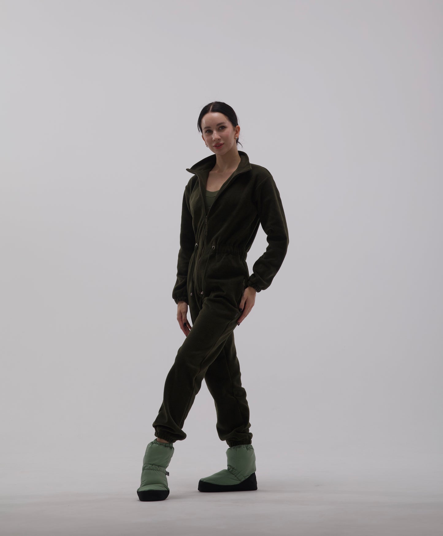 Green fleece overalls by Dancelab