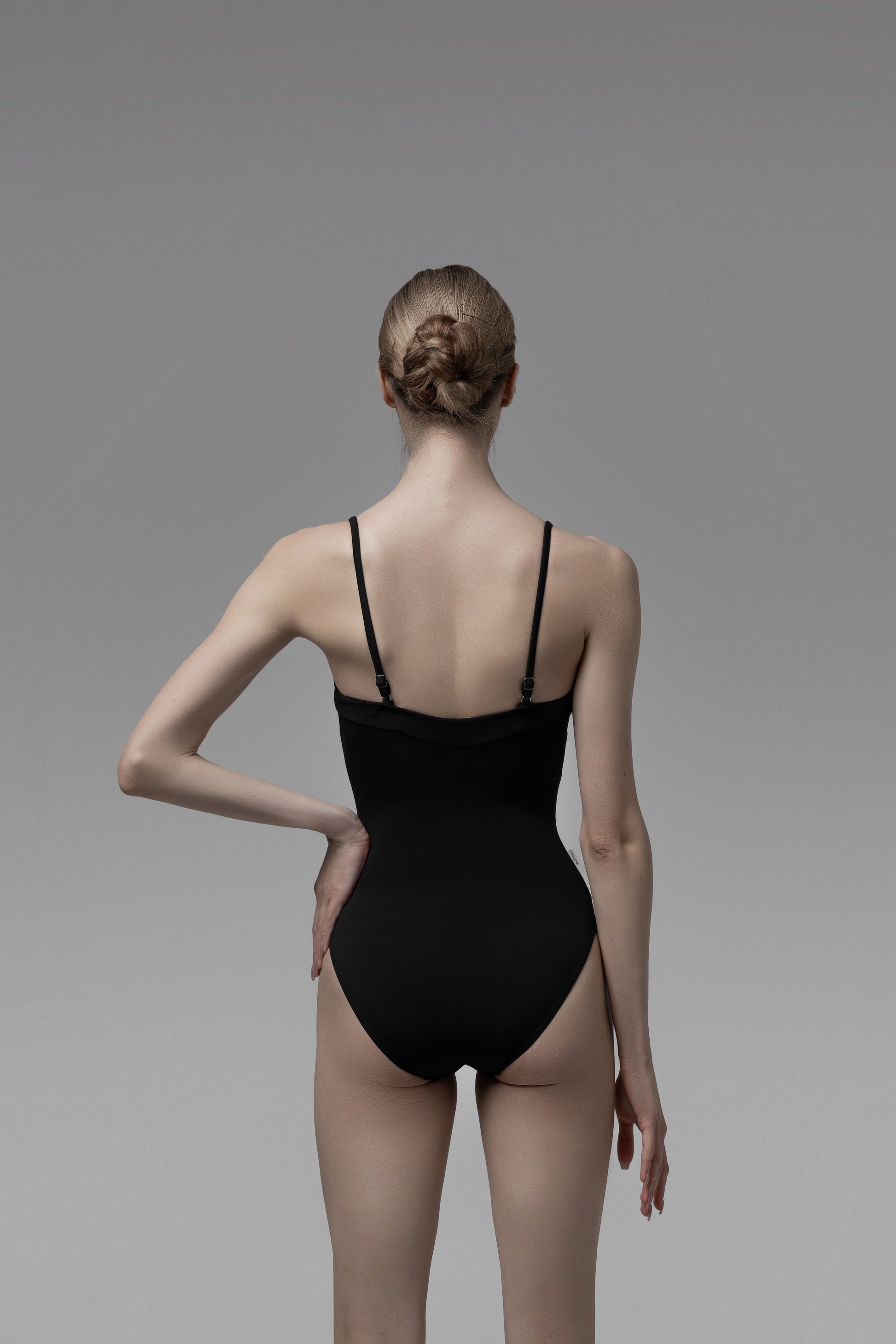 Black leotard with adjustable straps